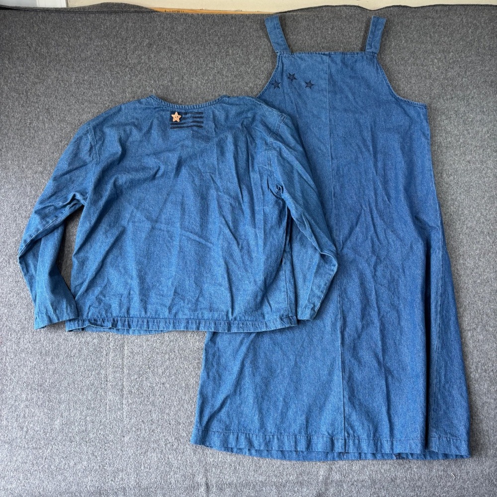Christopher & Banks Denim Jumper Dress and Jacket Set Blue Cotton Star Stars L - Picture 11 of 13